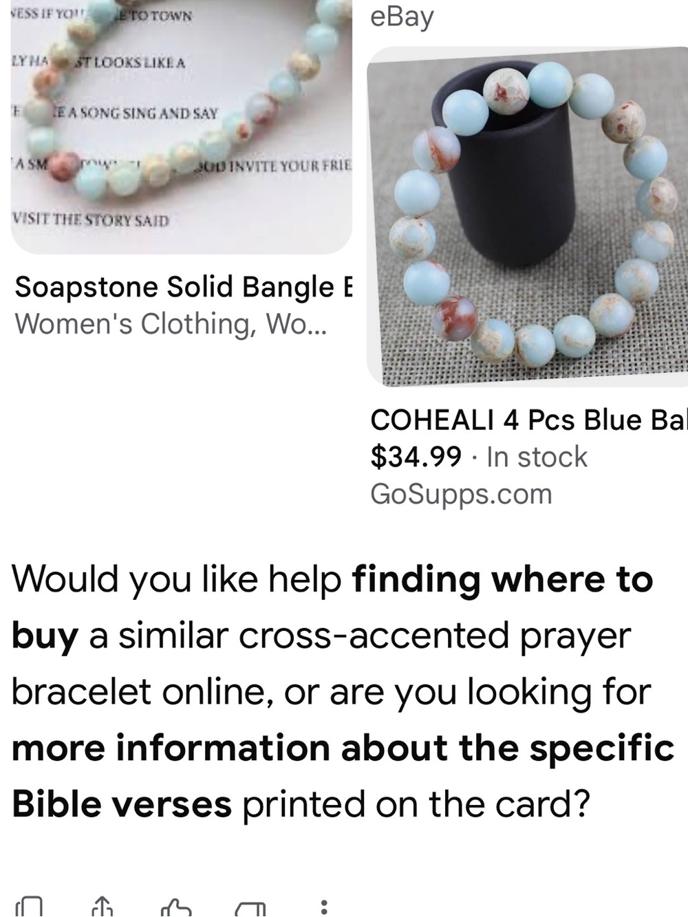 #2642**Handcrafted Light Blue Gemstone Stretch Bracelet with White Cross - Picture 6 of 17